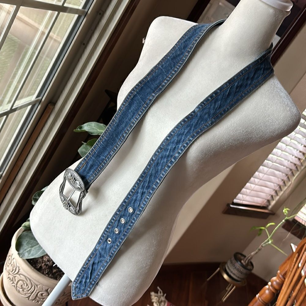 Denim & Rhinestone Buckle Belt - M - Picture 3 of 7